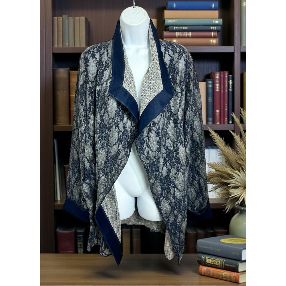 Picadilly Open Cardigan Sweater Sz S Blue Lace Overlay Long Pockets Made Canada